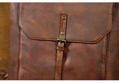 Vegetable Tanned Large Capicity Leather Brown Rucksack