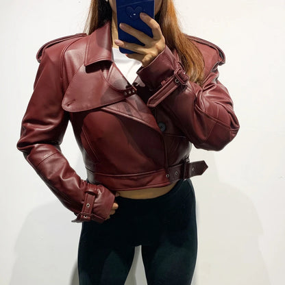 Womens Cropped Leather Biker Jacket