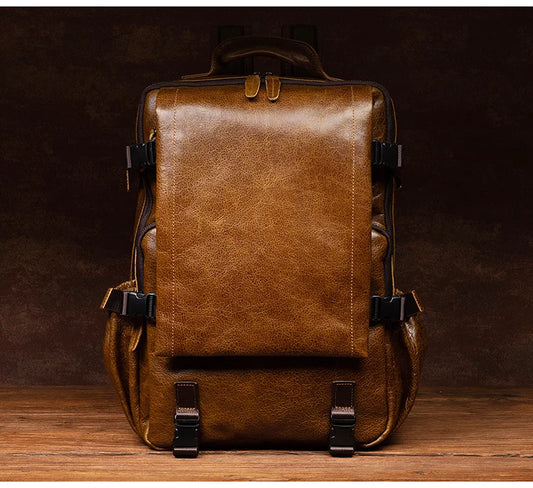 Retro Unisex Cowhide Travel Backpack - Large Capacity bag