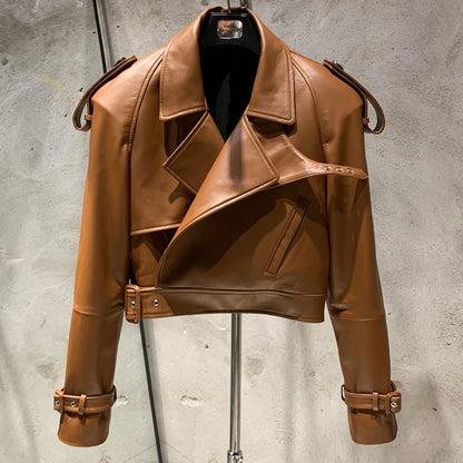 Womens Cropped Leather Biker Jacket