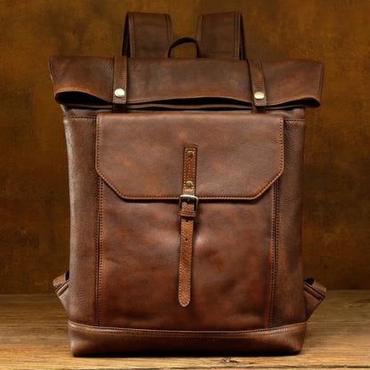 Vegetable Tanned Large Capicity Leather Brown Rucksack