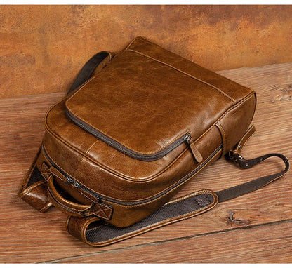 Unisex Black Leather Rucksack - Work Backpack