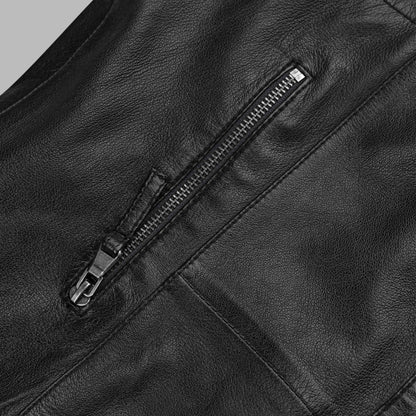 Classic Black Leather Biker Jacket For Womens