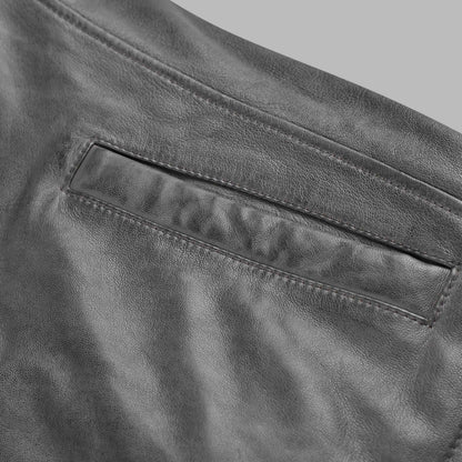 Grey Biker Leather Jacket For Mens