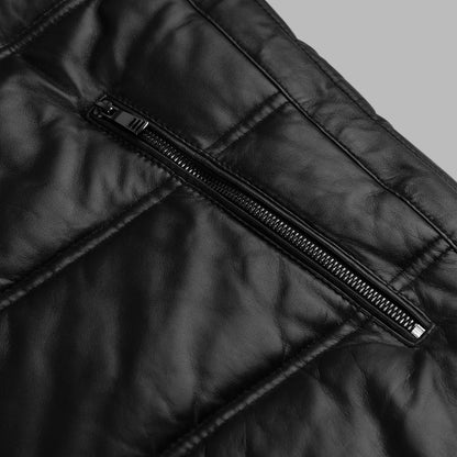 Black Puffer Leather Jacket For Womens