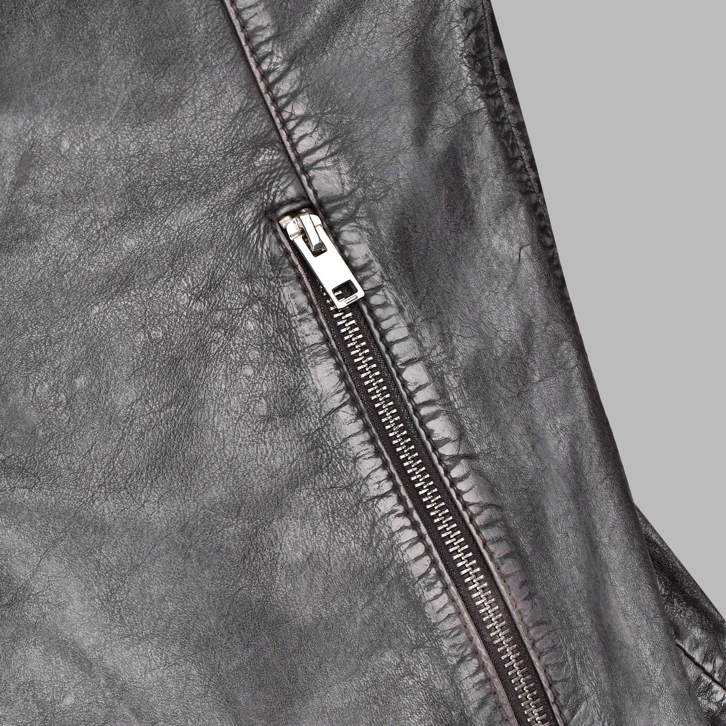 Vintage Black Leather Biker Jacket for Men