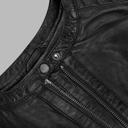 Classic Black Leather Biker Jacket For Womens