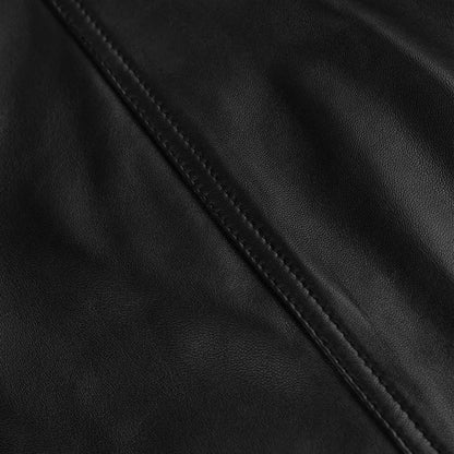 Black Cropped Leather Biker Jacket For Women