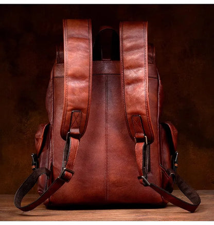 Large Capacity Vegetable Tanned Leather Travel Backpack