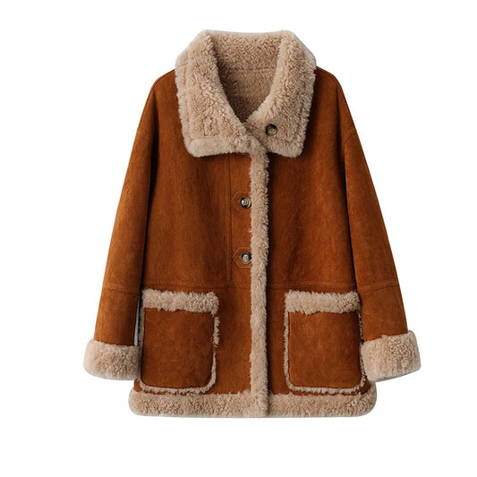 Tan Brown Genuine Leather Jacket With Faux Fur