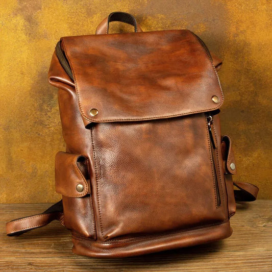 Top Layer Cowhide Unisex Black Luxury Work Backpack