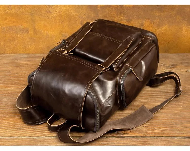 Large Capicity Brown Leather Travel Backpack