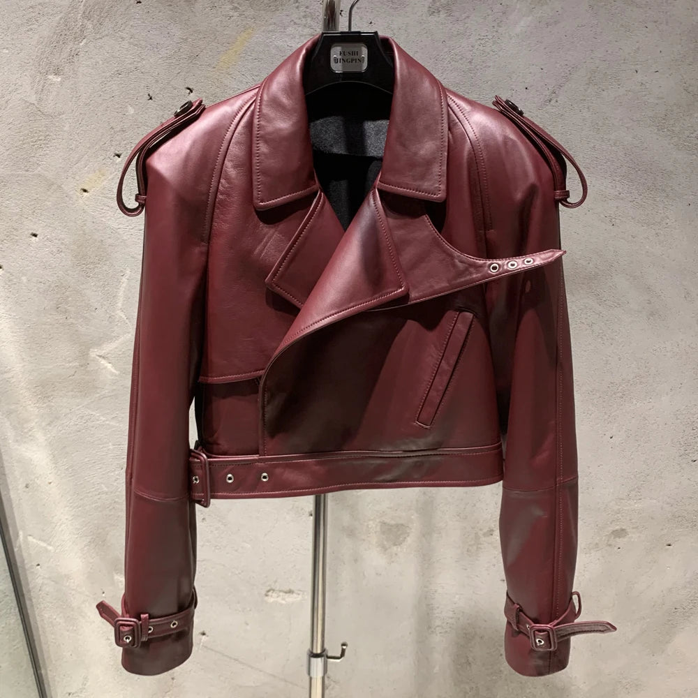 Womens Cropped Leather Biker Jacket