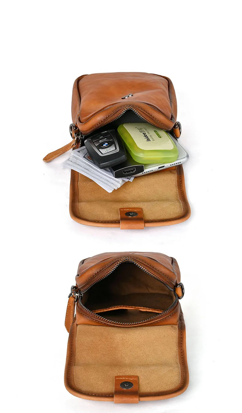 Unisex Vintage Genuine Leather Small Crossbody Bag