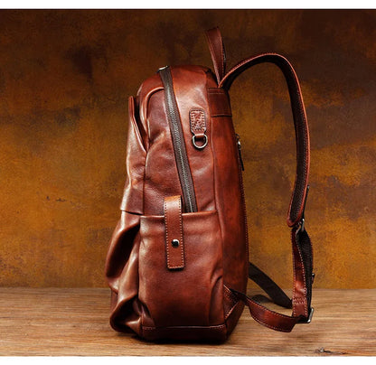 Brown Leather Backpack Mens - Large Capicity Bag