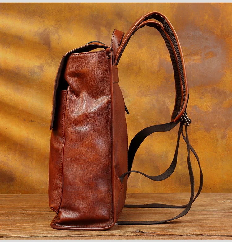 Vegetable Tanned Leather Rucksack Backpack For Mens