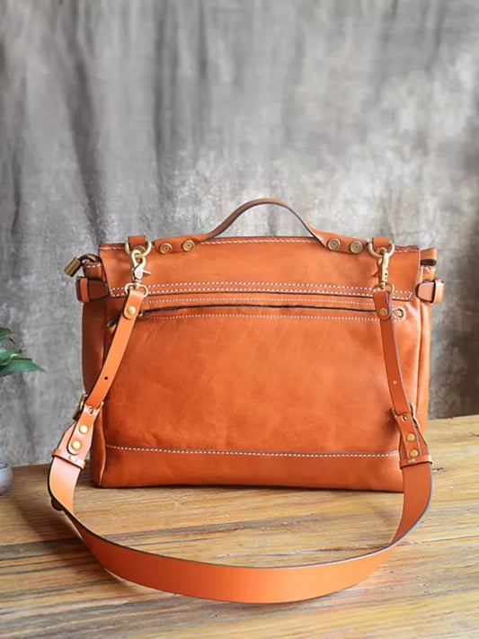 Unisex Soft Brown Leather Messanger Bag