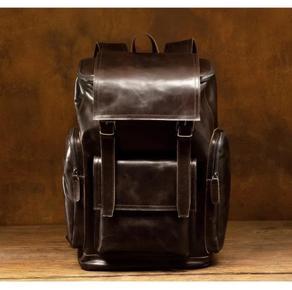 Large Capicity Brown Leather Travel Backpack
