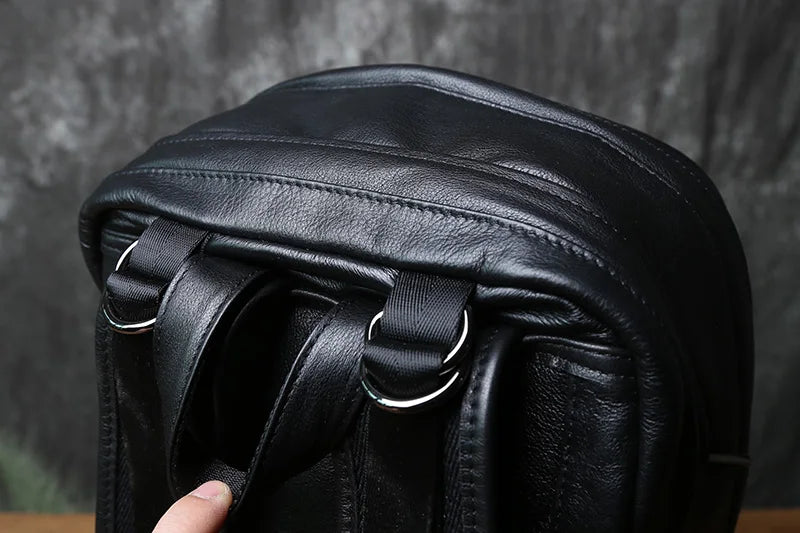 Large Capacity Leather Backpack Men Black