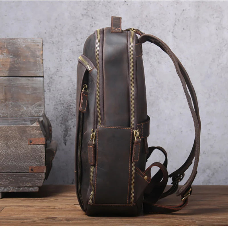 Unisex Vintange Crazy Horse Leather Backpack