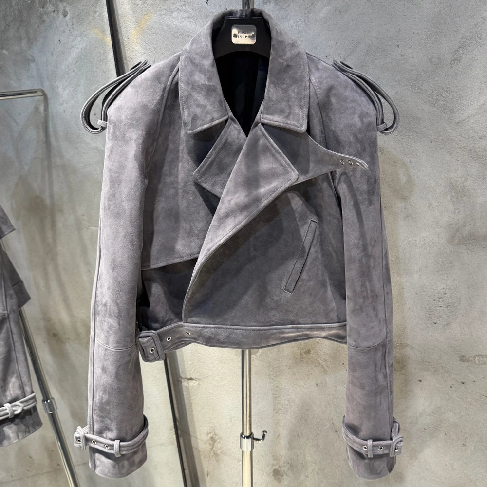 Womens Cropped Leather Biker Jacket
