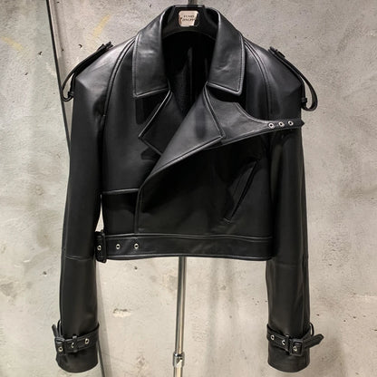 Womens Cropped Leather Biker Jacket