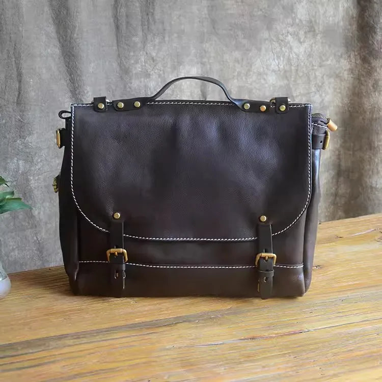 Unisex Soft Brown Leather Messanger Bag