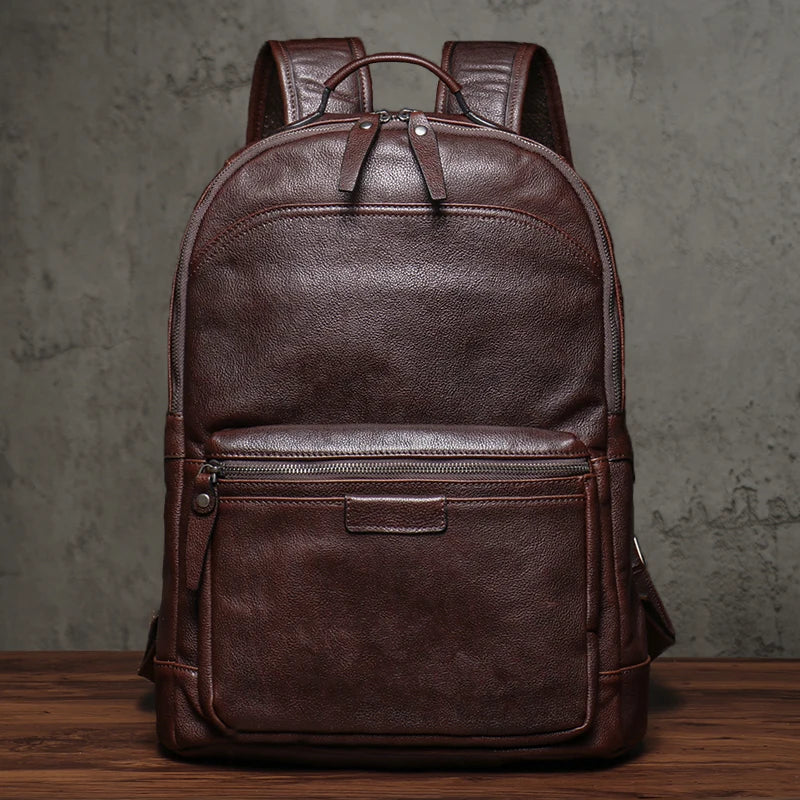 Large Capicity Brown Leather Backpack For Women