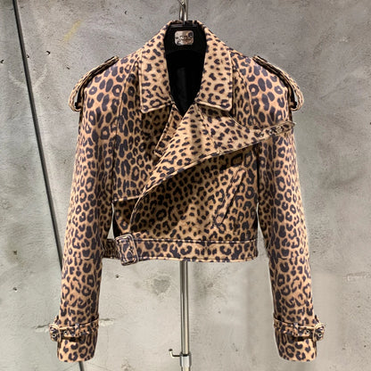 Womens Cropped Leather Biker Jacket