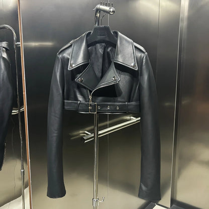 2025 Spring Fashion Real Sheepskin Leather Crop Top Jacket Women Plus Size More Colors