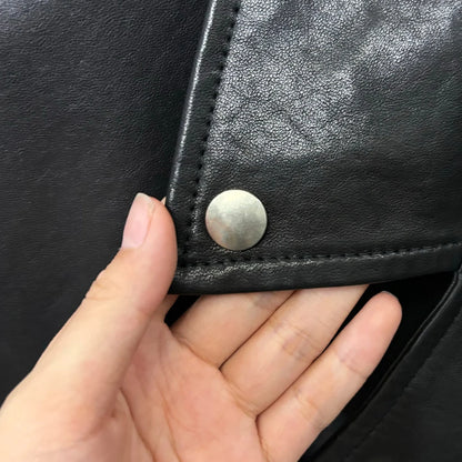 Women's black sheepskin leather jacket 2024 custom leather jacket real leather motorcycle jacket