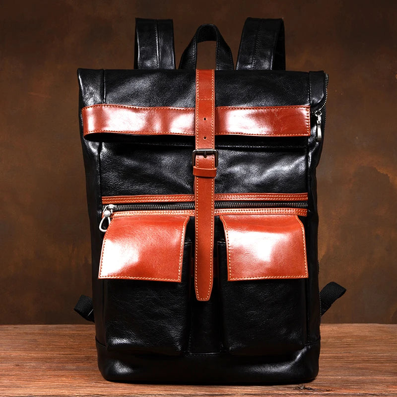 Large Capacity Business Leather Flap Backpack