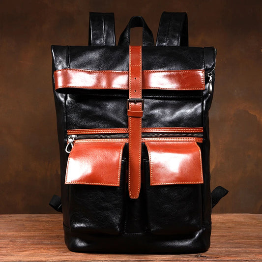 Large Capacity Business Leather Flap Backpack