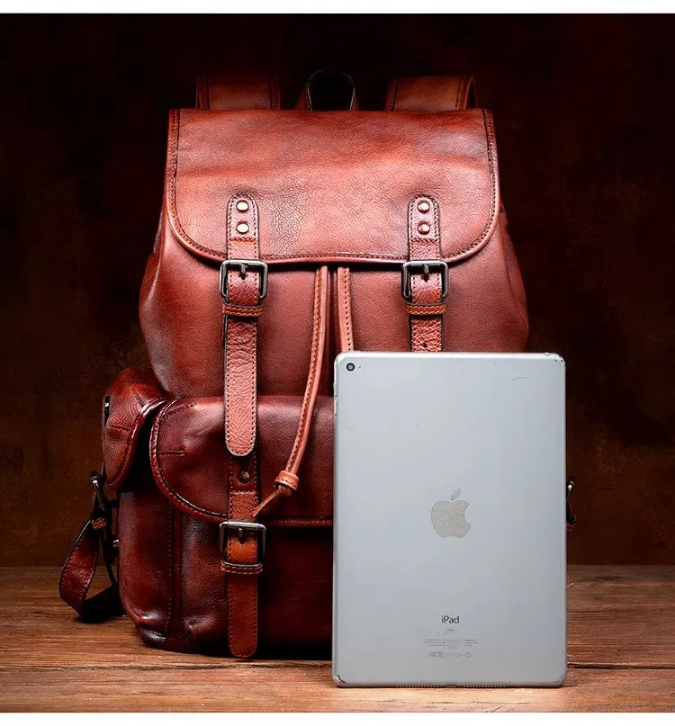 Large Capacity Vegetable Tanned Leather Travel Backpack