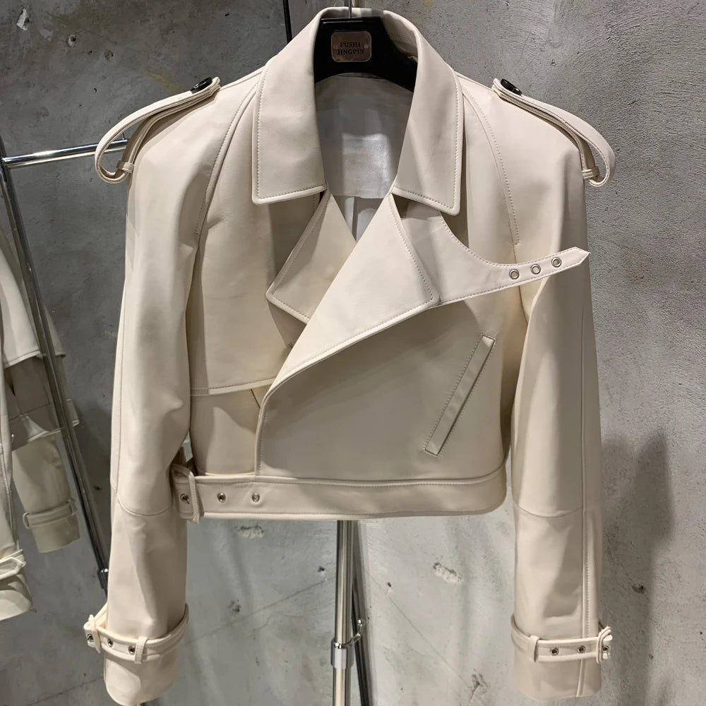 Womens Cropped Leather Biker Jacket