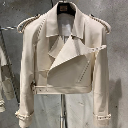 Womens Cropped Leather Biker Jacket