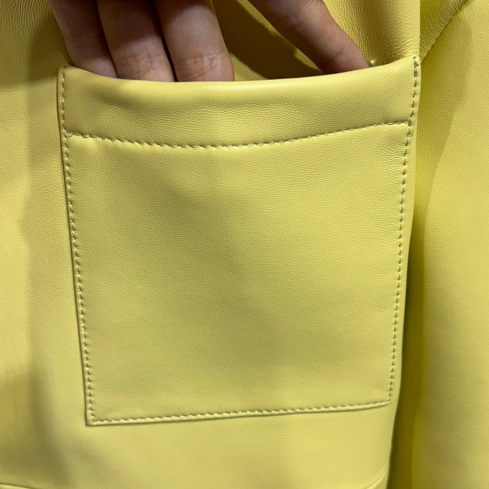 Bright Yellow Leather Shirt Women Real Sheepskin Jackets Leather Oversized Leather Jacket 2025