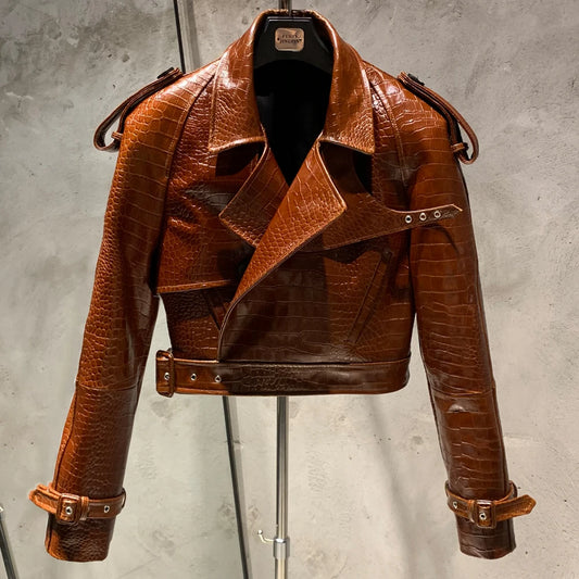 Womens Cropped Leather Biker Jacket