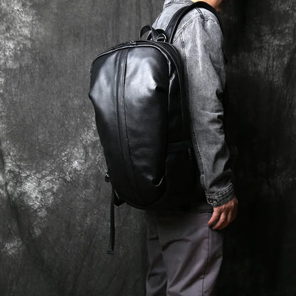 Large Capacity Leather Backpack Men Black
