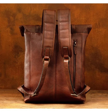 Vegetable Tanned Large Capicity Leather Brown Rucksack