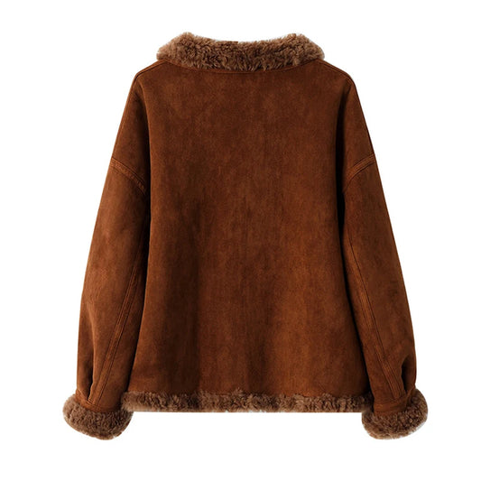 Brown Genuine Leather Jacket With Faux Fur
