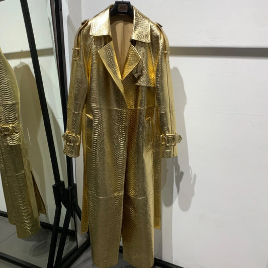 Long Genuine Leather Coat For Women