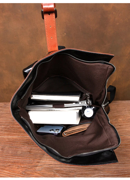 Large Capacity Business Leather Flap Backpack