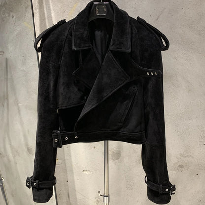 Womens Cropped Leather Biker Jacket