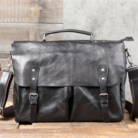 Ultra Soft Black Leather Laptop Bags For Men