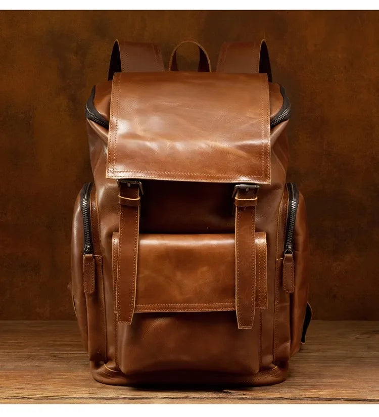Large Capicity Brown Leather Travel Backpack