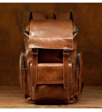 Large Capicity Brown Leather Travel Backpack