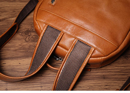 Large Capicity Brown Leather Backpack For Women