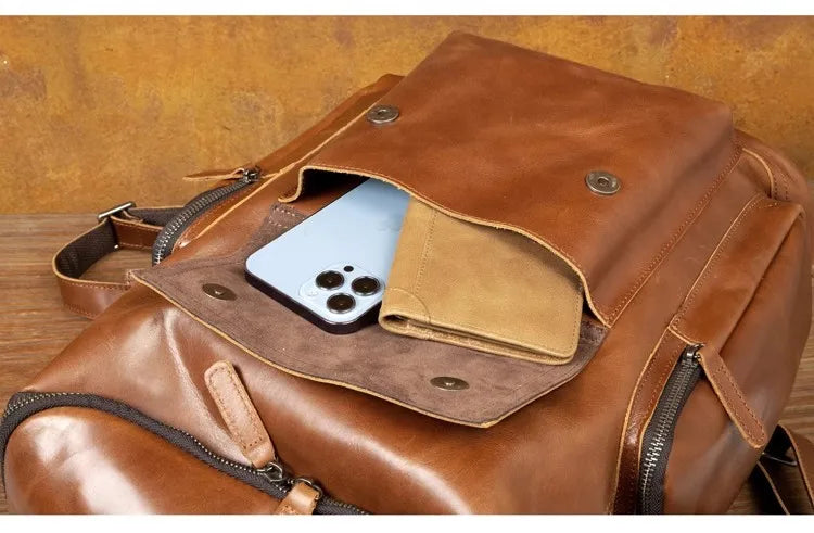 Large Capicity Brown Leather Travel Backpack