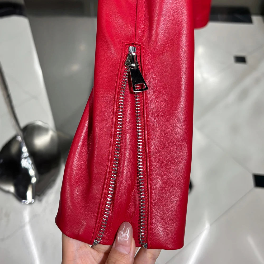 2025 Spring Fashion Real Sheepskin Leather Crop Top Jacket Women Plus Size More Colors
